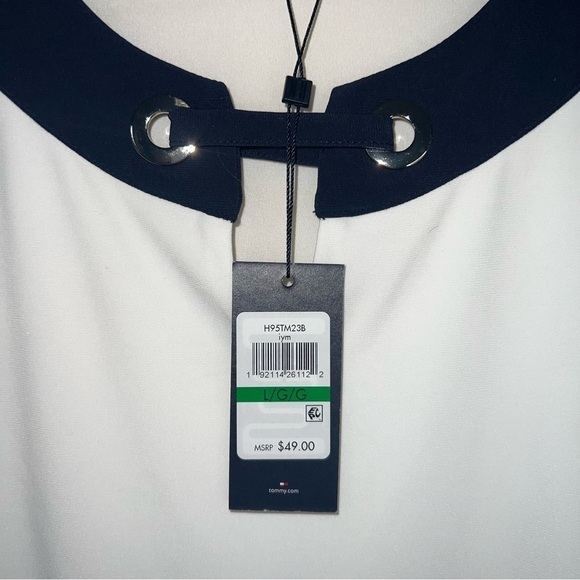Tommy Hilfiger Black and White Sleeveless Summer Dress Shirt Size Large NWT - Picture 2 of 7